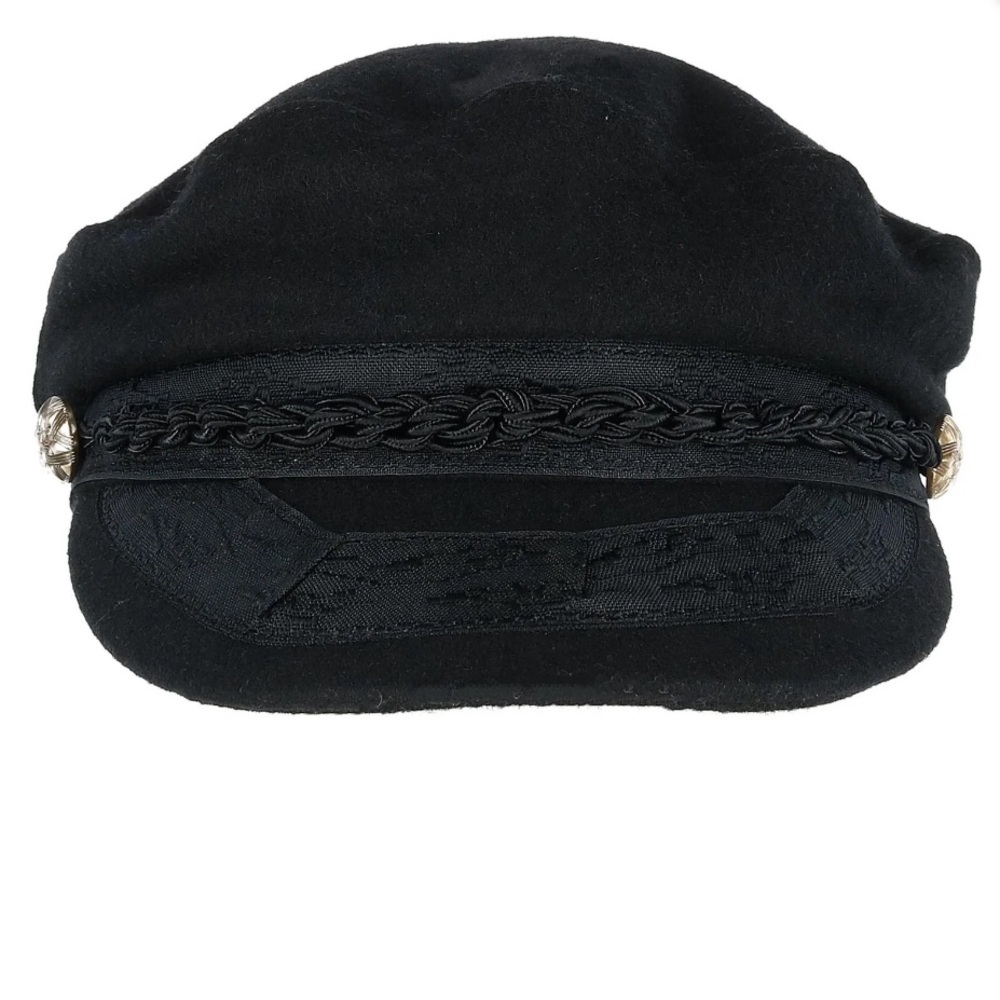 EPOCH BLACK FIDDLERS CAP WITH GOLD BUTTONS & REMOVABLE BRAIDED DETAIL SIZE L./XL